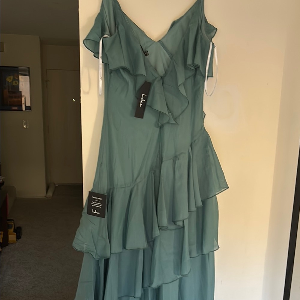 Lulus Asymmetrical Ruffled Midi Dress - Picture 6 of 8
